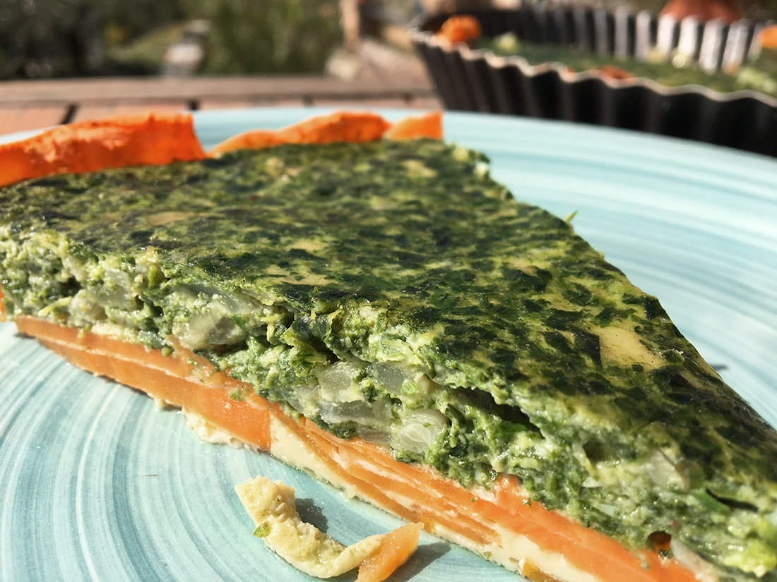 Spinatpai-på-søtpotetbunn