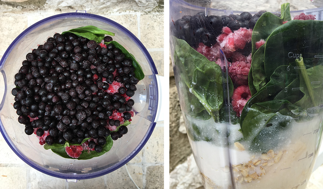 Barnevennlig smoothie med banan, spinat og blåbær