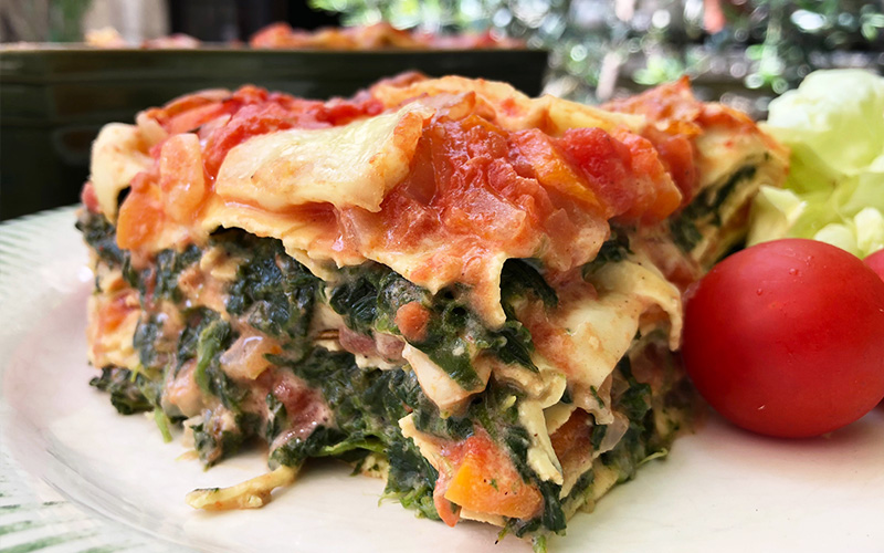 Vegetarlasagne med spinat og tomat