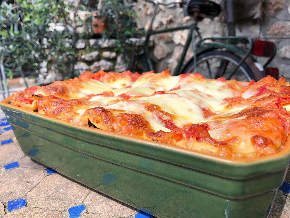 Vegetarlasagne med spinat og tomat