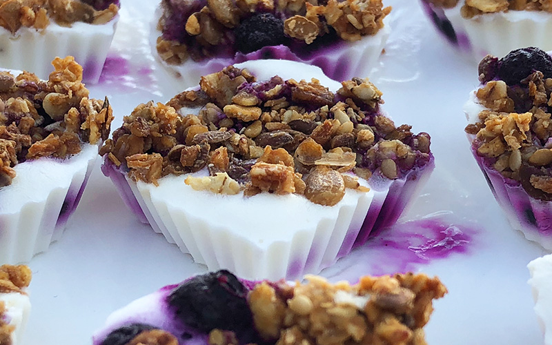 Fryste yoghurtbiter med blåbær og granola