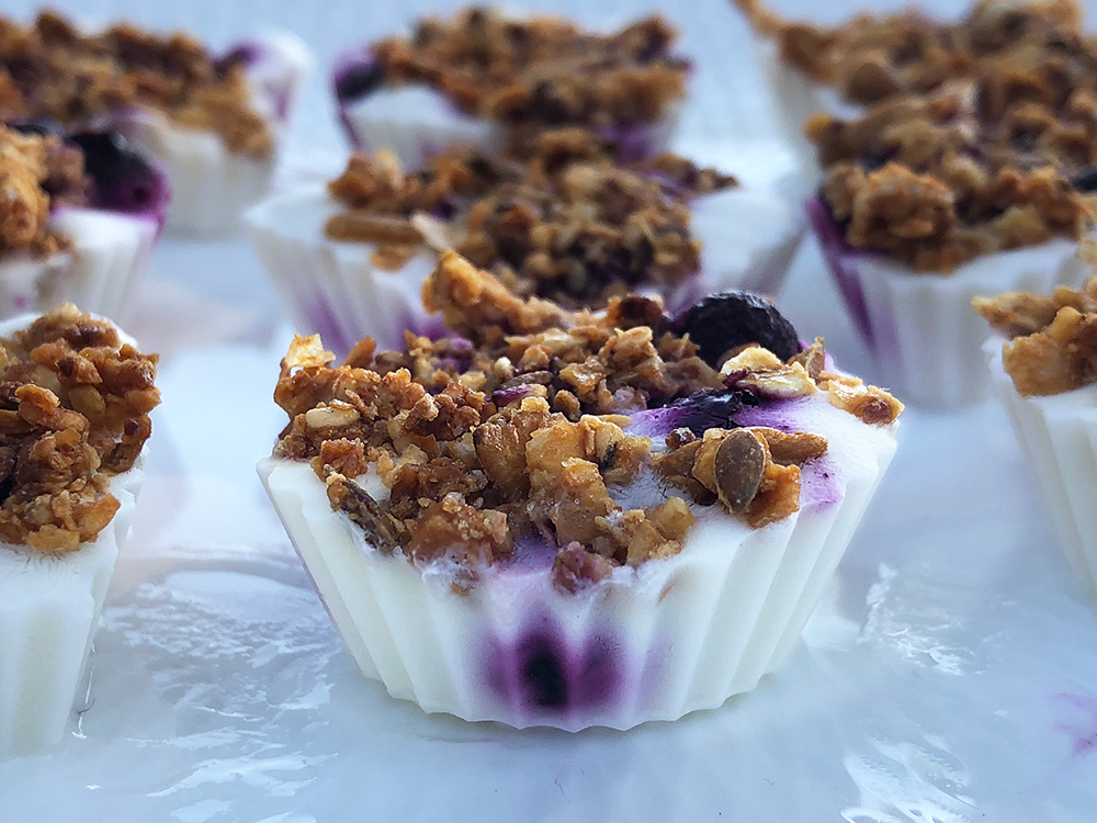 Fryste yoghurtbiter med blåbær og granola