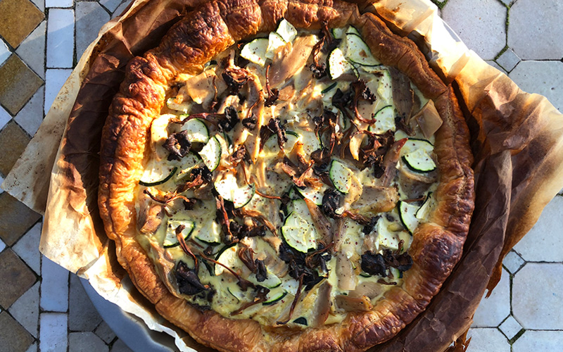 Vinterpai med kantarell og kylling