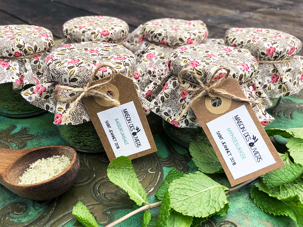 Myntesukker og basilikumsalt