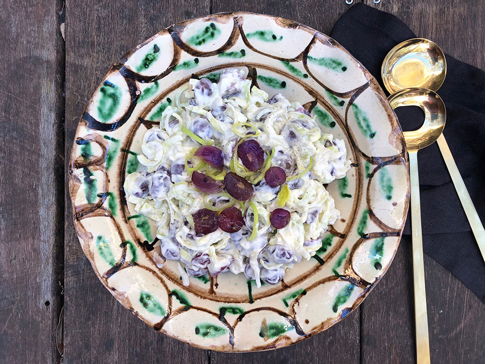 Pigg og populær purre og druesalat