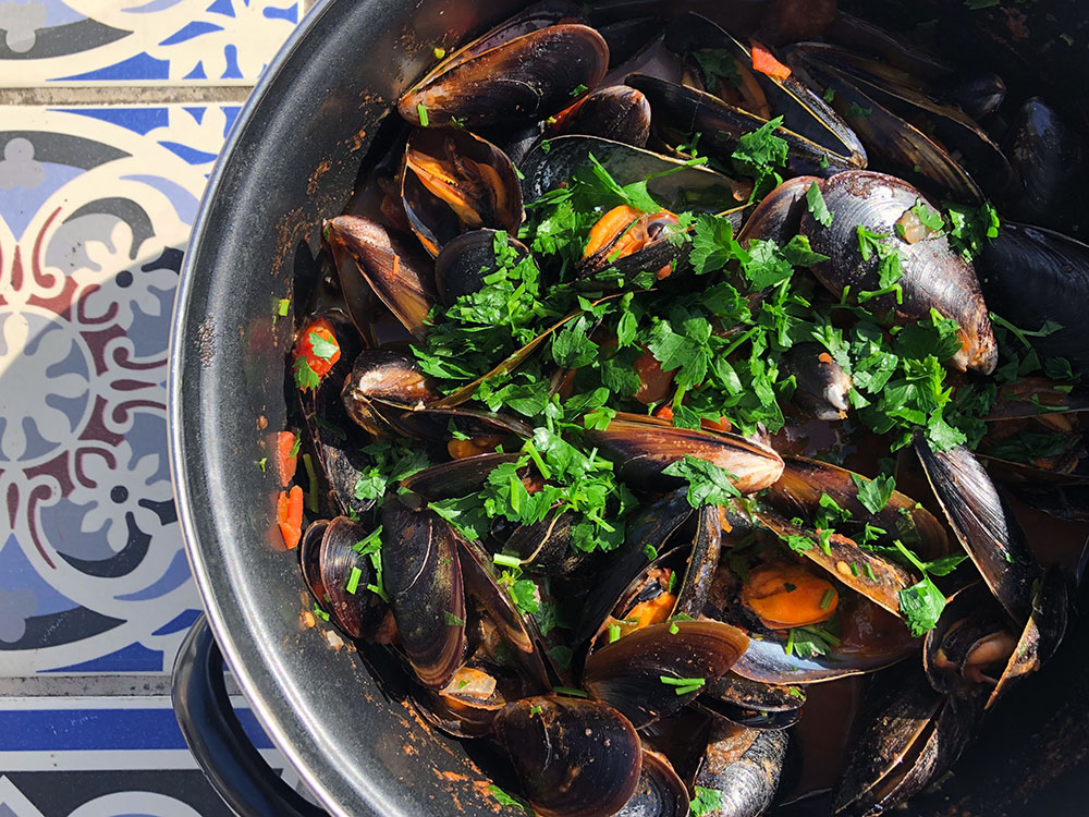 Blåskjell i spicy tomatsaus