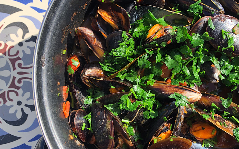 Blåskjell i spicy tomatsaus