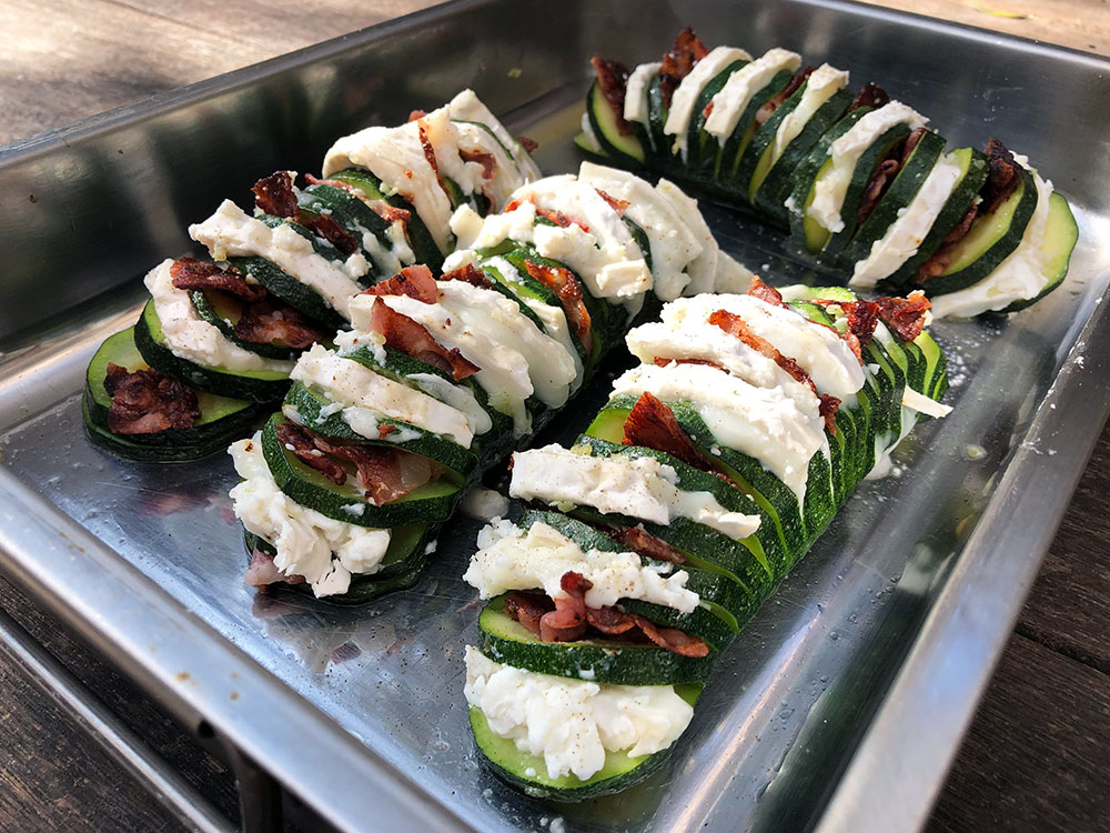 Gratinert squash på en snurr med fetaost og bacon