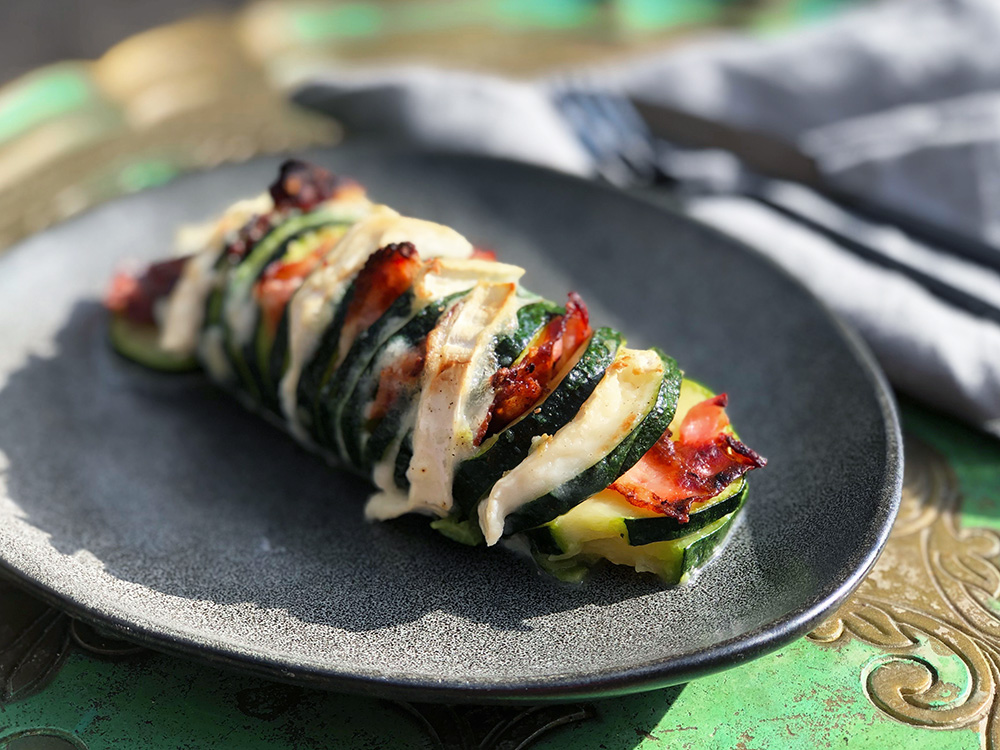 Gratinert squash på en snurr med fetaost og bacon