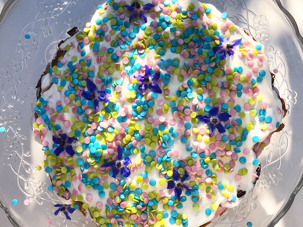 Vaffelkake med bringebær- og vaniljekrem