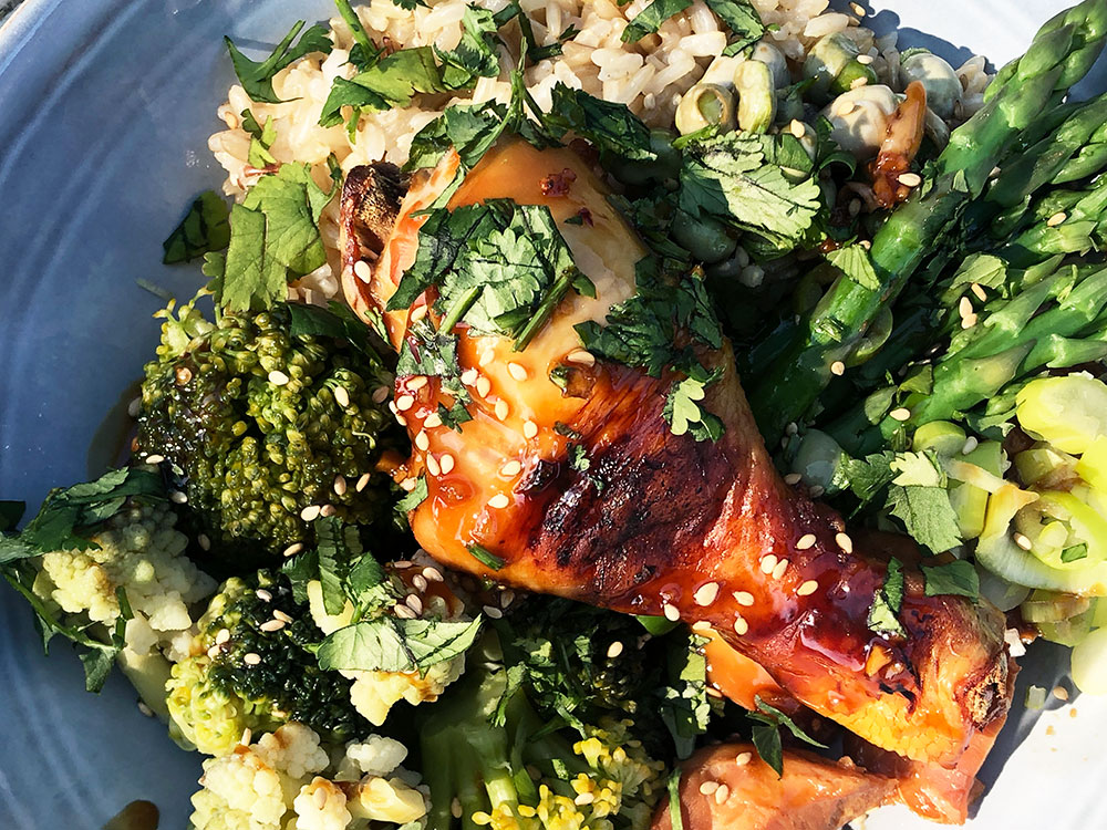 Teriyaki kylling med brokkoli og bondebønner