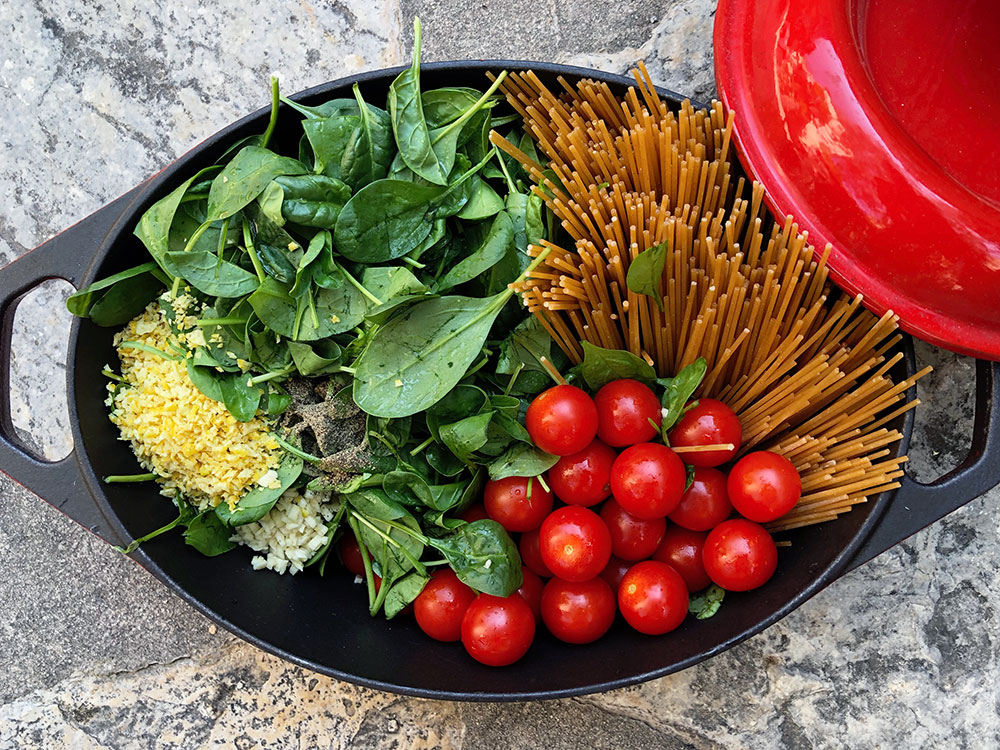 Alt i en kjele Fullkornsspaghetti med scampi