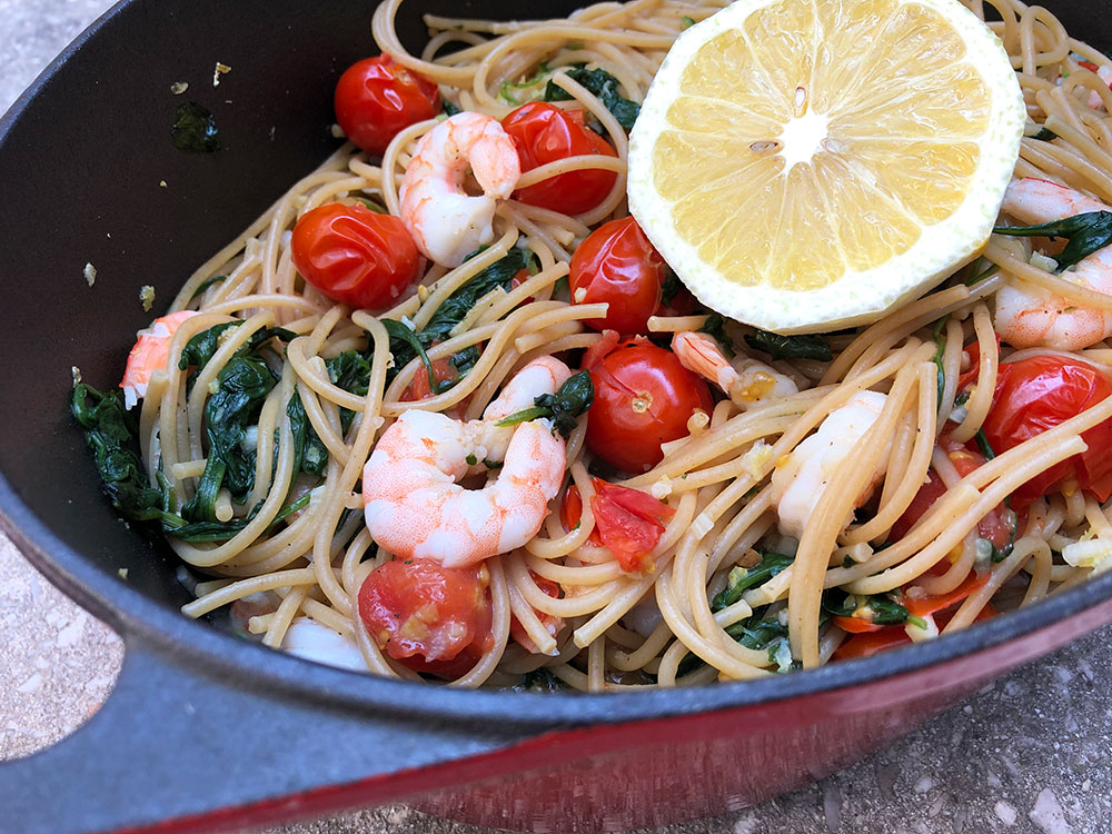 Alt i en kjele Fullkornsspaghetti med scampi