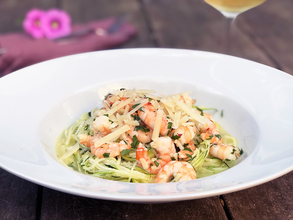 Squashghetti med scampi