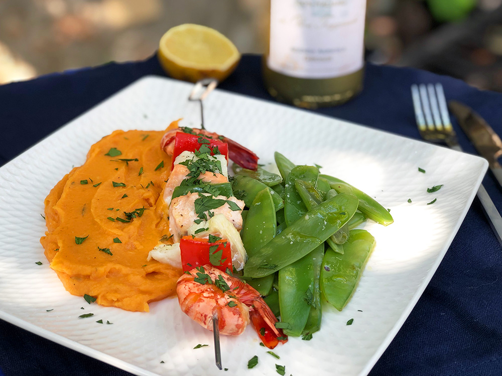 Fiskespyd med scampi og søtpotetpuré