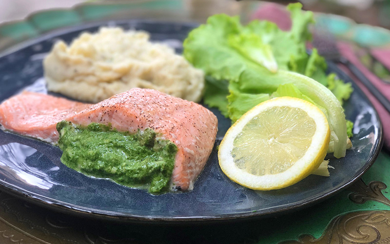 Fylt laks med spinat og ricotta