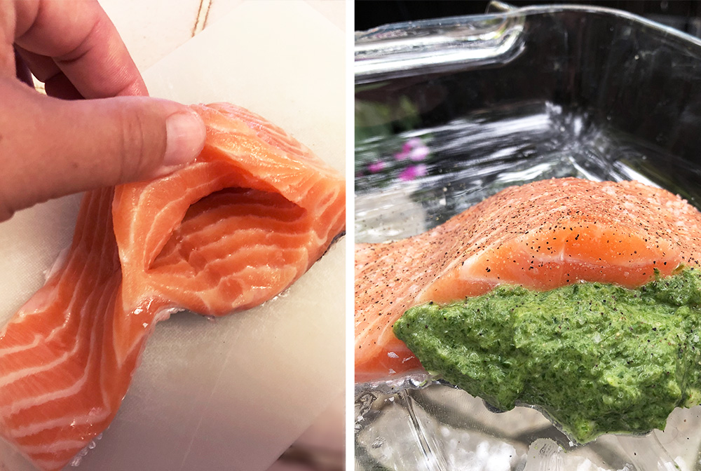 Fylt laks med spinat og ricotta