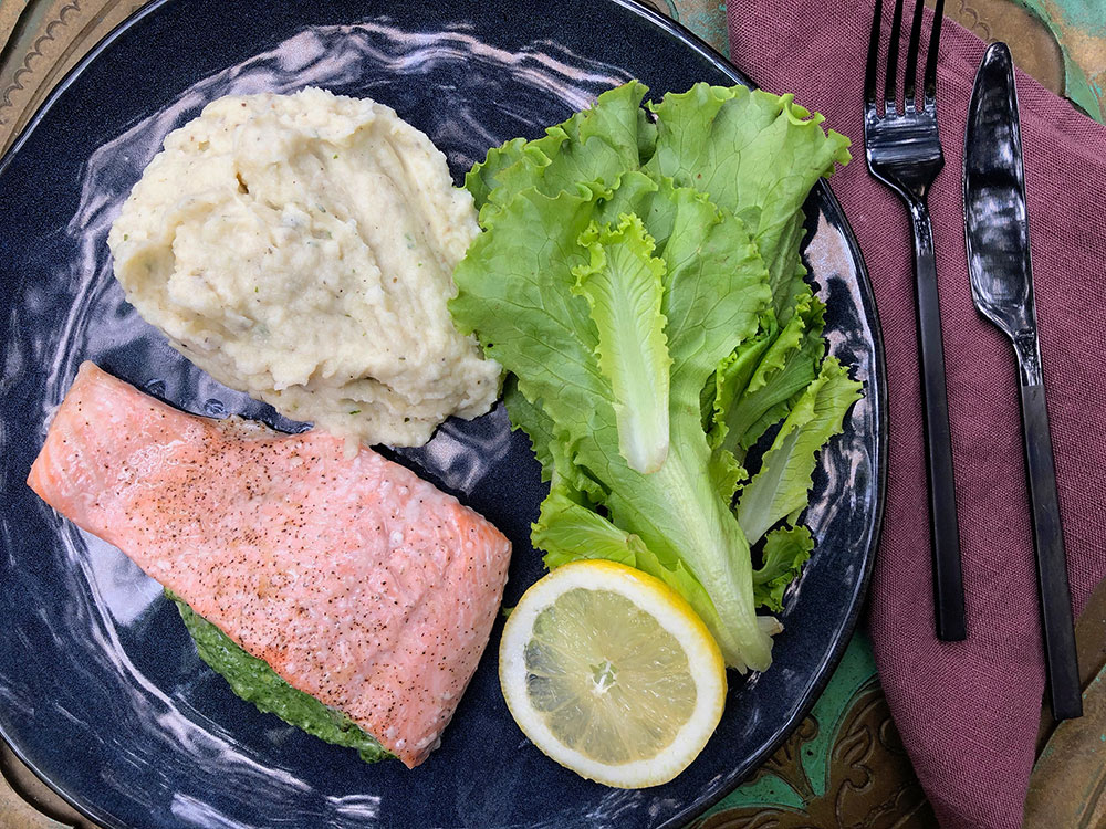 Fylt laks med spinat og ricotta