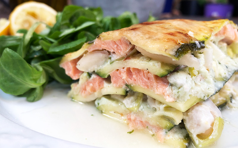 Lasagne med laks og squash