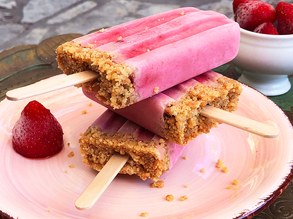 Strawberry cheesecake on a stick