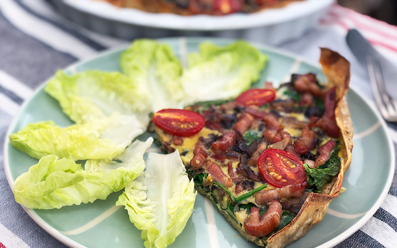 Lompepai med bacon og sopp