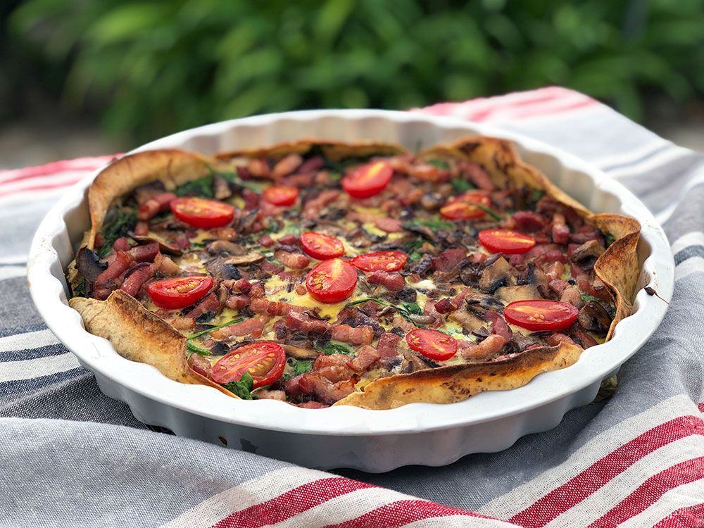 Lompepai med bacon og sopp