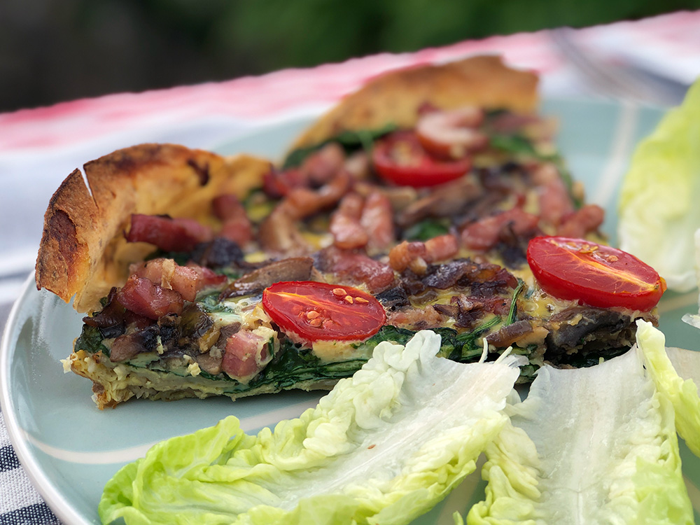 Lompepai med bacon og sopp