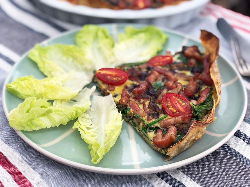 Lompepai med bacon og sopp