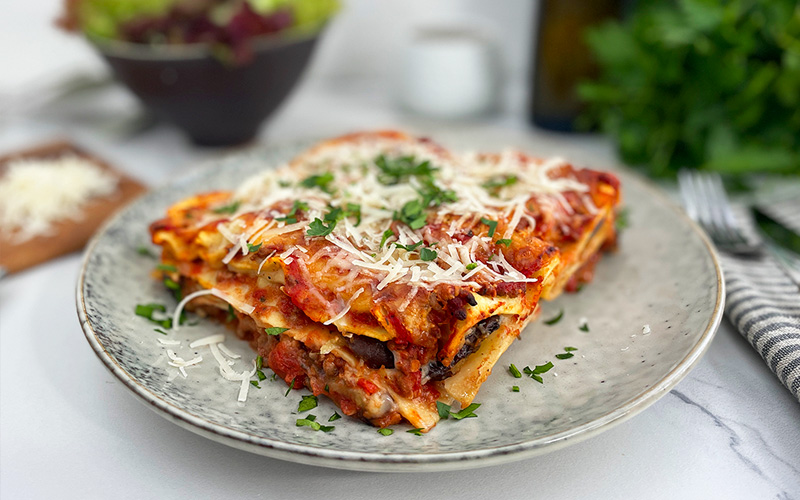 Lasagne al forno med aubergine