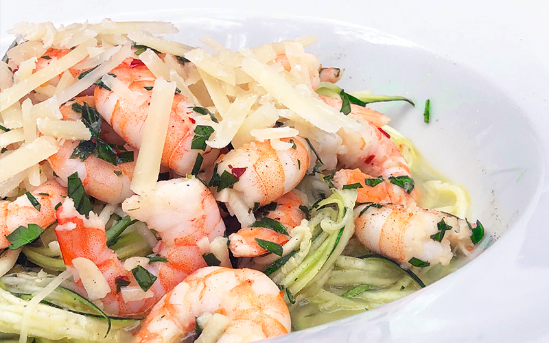 Squashghetti med scampi