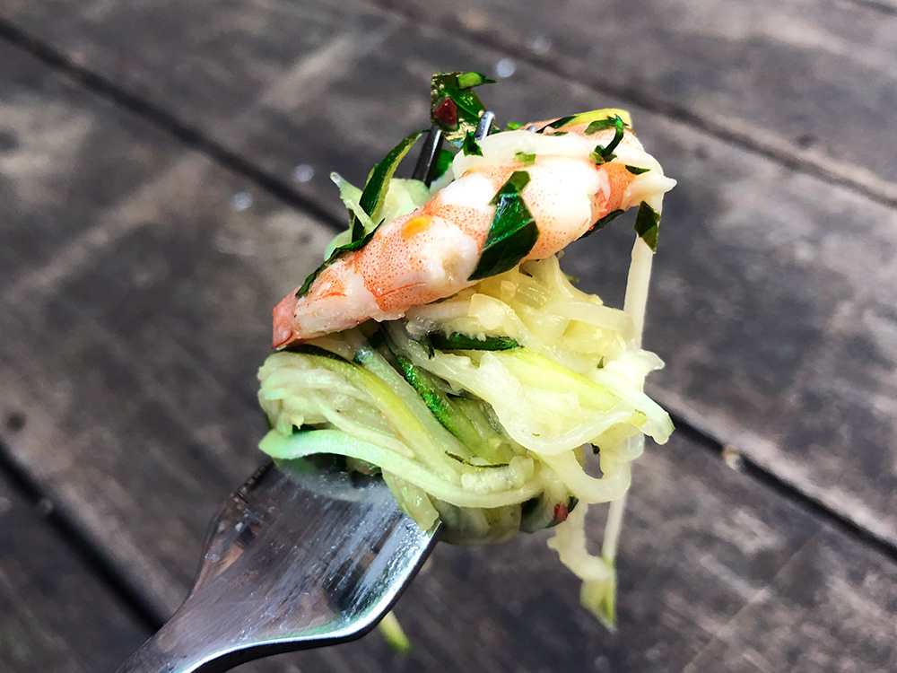 Squashghetti med scampi