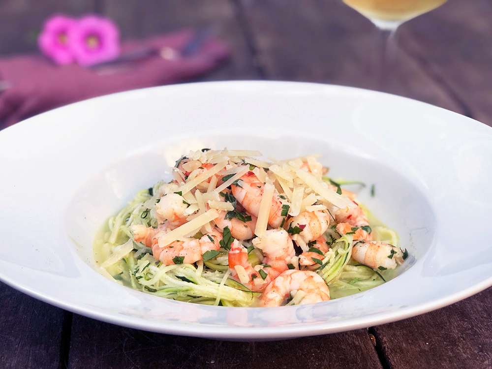 Squashghetti med scampi