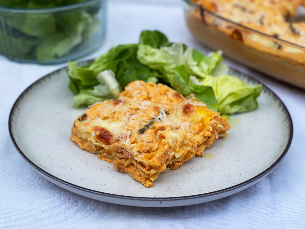 Lasagne med butternut og spekeskinke