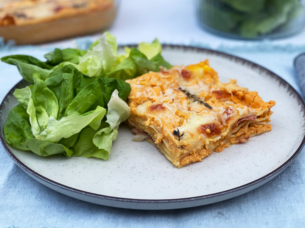 Lasagne med butternut og spekeskinke