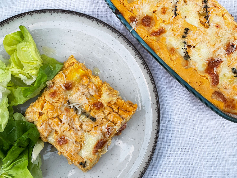 Lasagne med butternut og spekeskinke