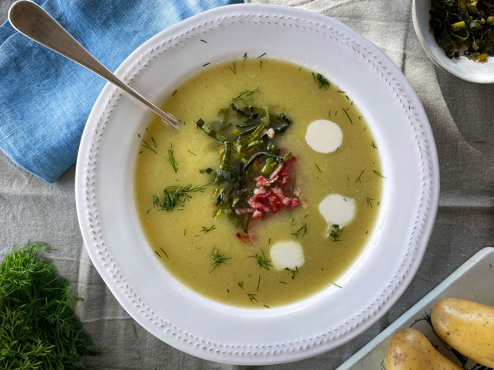 Purreløk-og potetsuppe