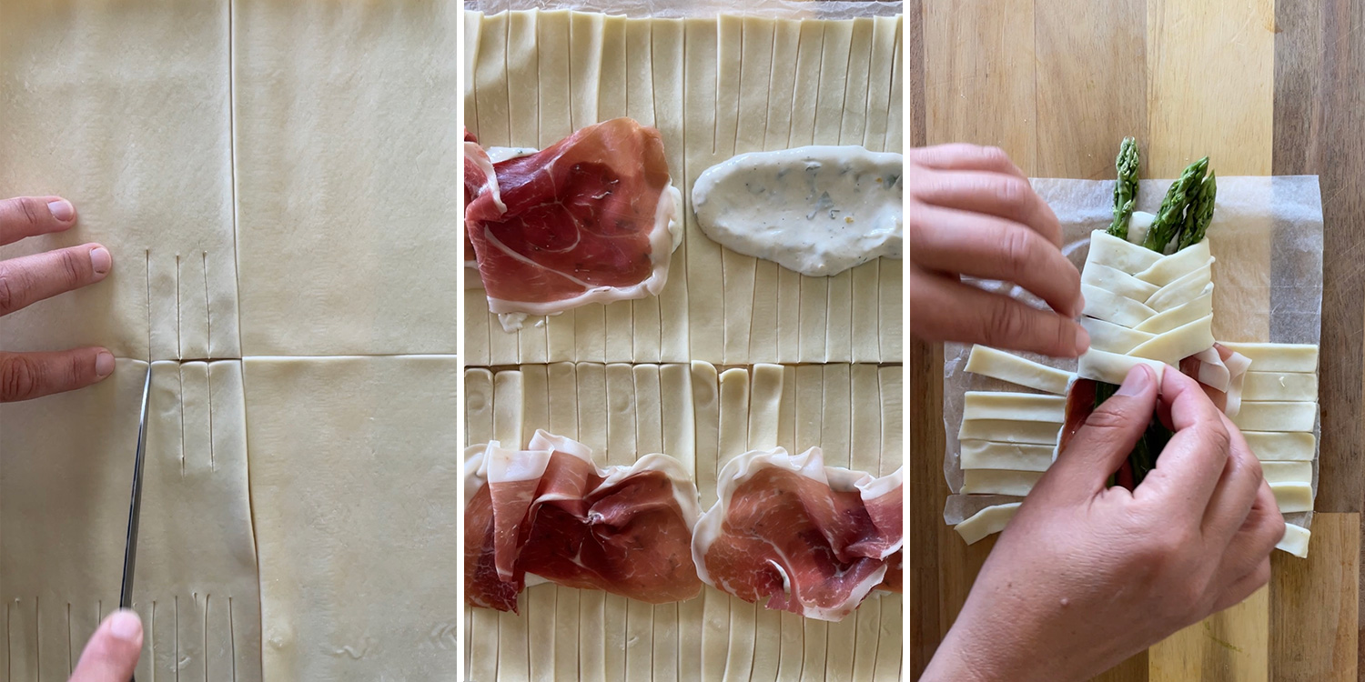 Aspargesfletter med ricotta og spekeskinke