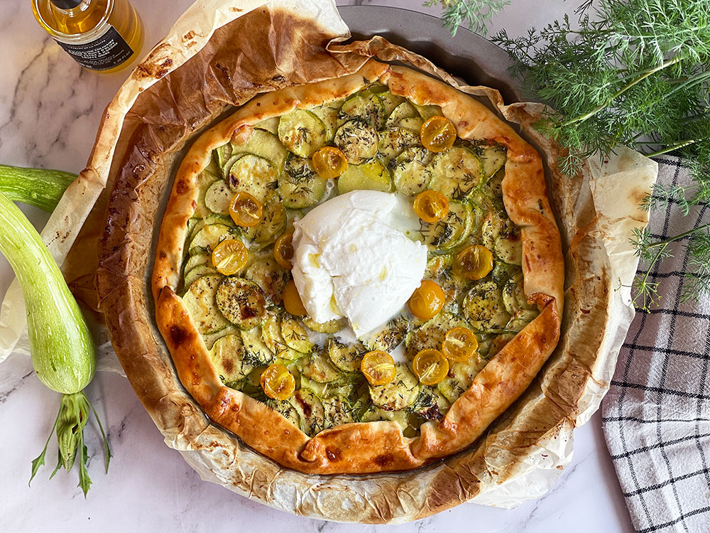 Pai med squash og burrata