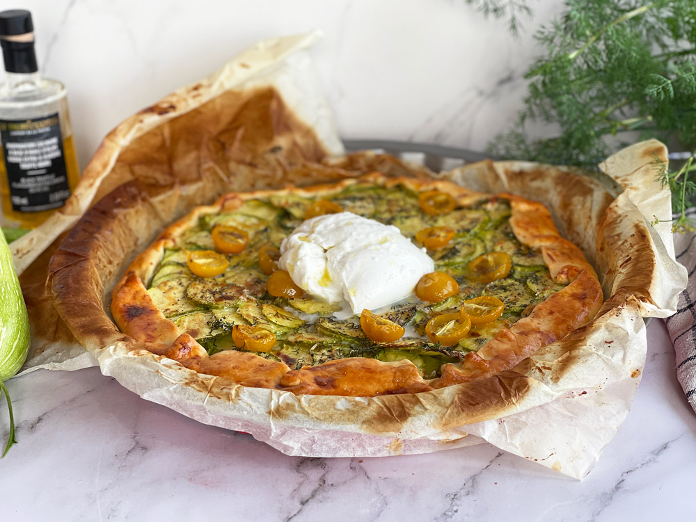 Pai med squash og burrata