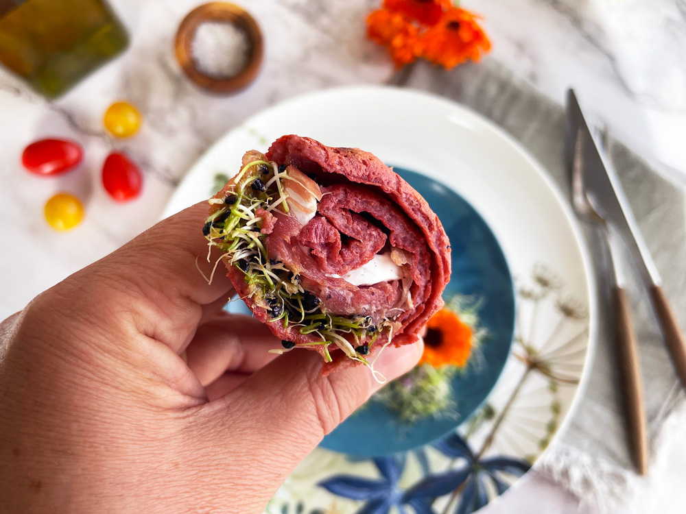 Rosa rødbetwraps med superkrefter